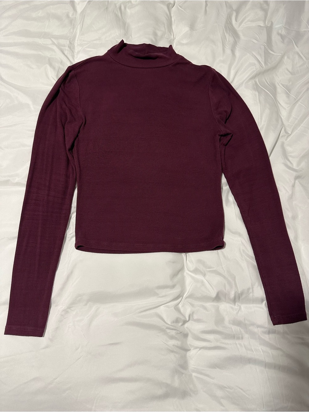 Garage Ribbed Long-Sleeve Mock Neck Crop Top - Plum
